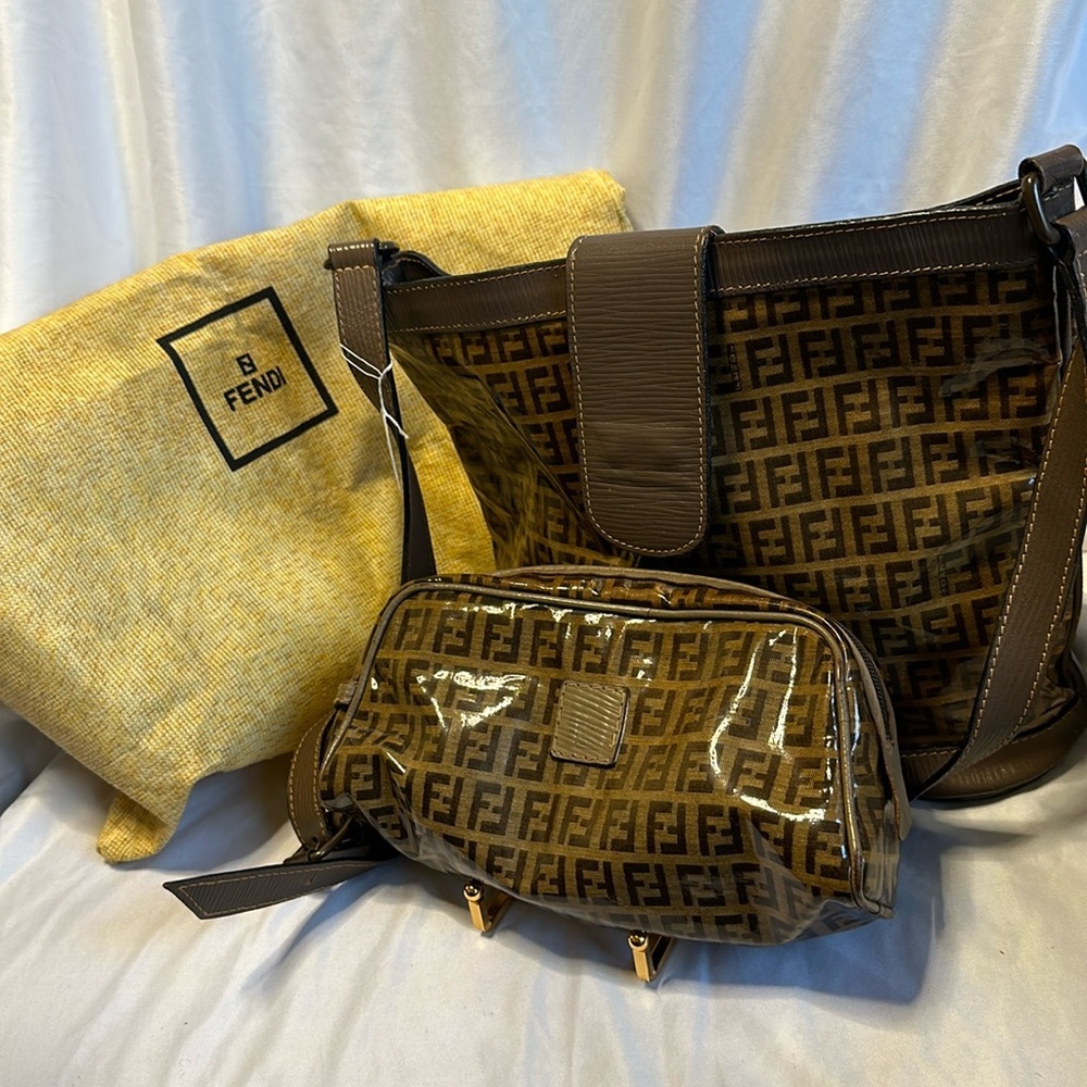 Vintage Fendi Zucchino Baguette Crossbody with Clutch and Dust Bag bundle ❤️👜F